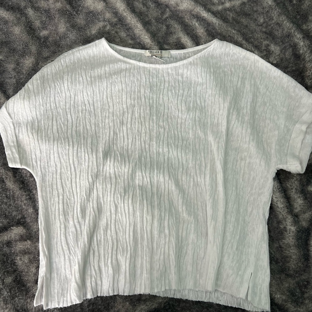 Forever 21 Boxy Ribbed Cream T-Shirt
